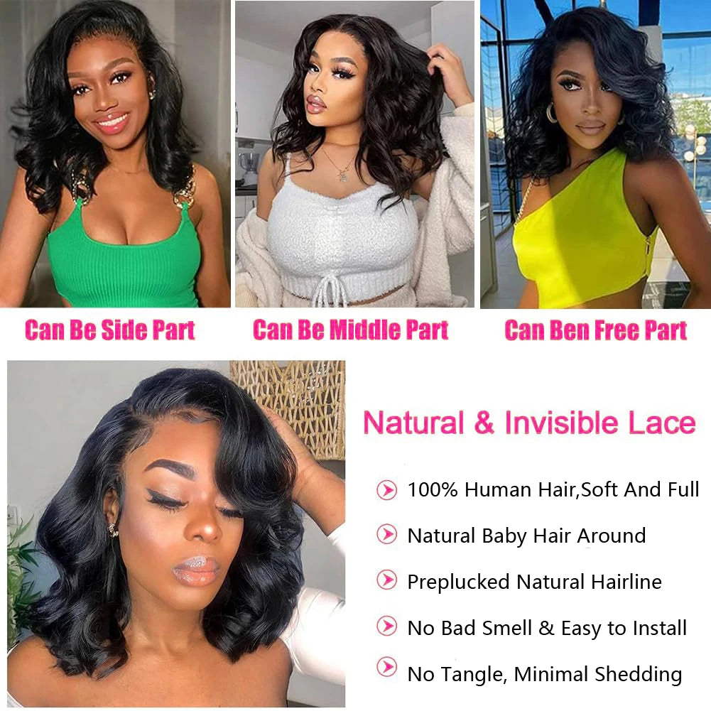 Brazilian 200% Short Bob Wig 13x4 Transparent Lace Frontal Body Wave 4x4 Lace Closure Natural Human Hair Wavys Bob Wig For Women