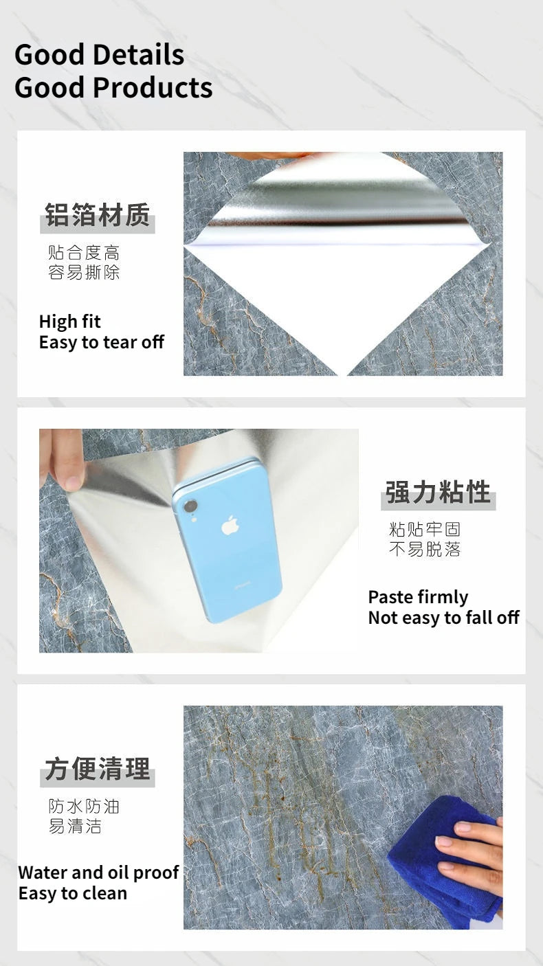 10M x 80CM Marble Self Adhesive Wallpaper Waterproof Oil Proof Kitchen Stickers Thermostability Decorative Film Home Decor