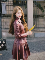 2025 New Fashion PU Leather Dress for Women High Street Trend Long Sleeve Slimming Elegant Pleated Dresses Female Clothing