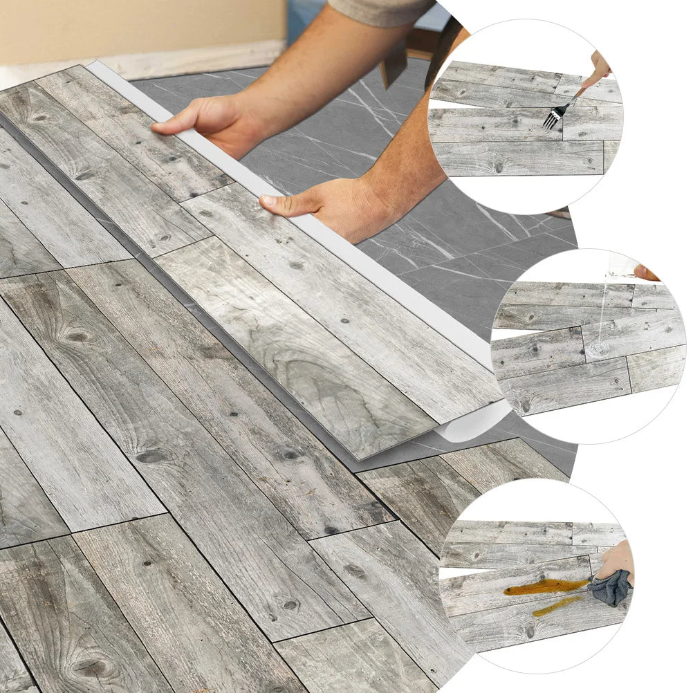 5Pcs Wood Grain Floor Sticker Peel and Stick PVC Self Adhesive Floor Planks for Home Bedroom Living Room Decor Easy to Cut