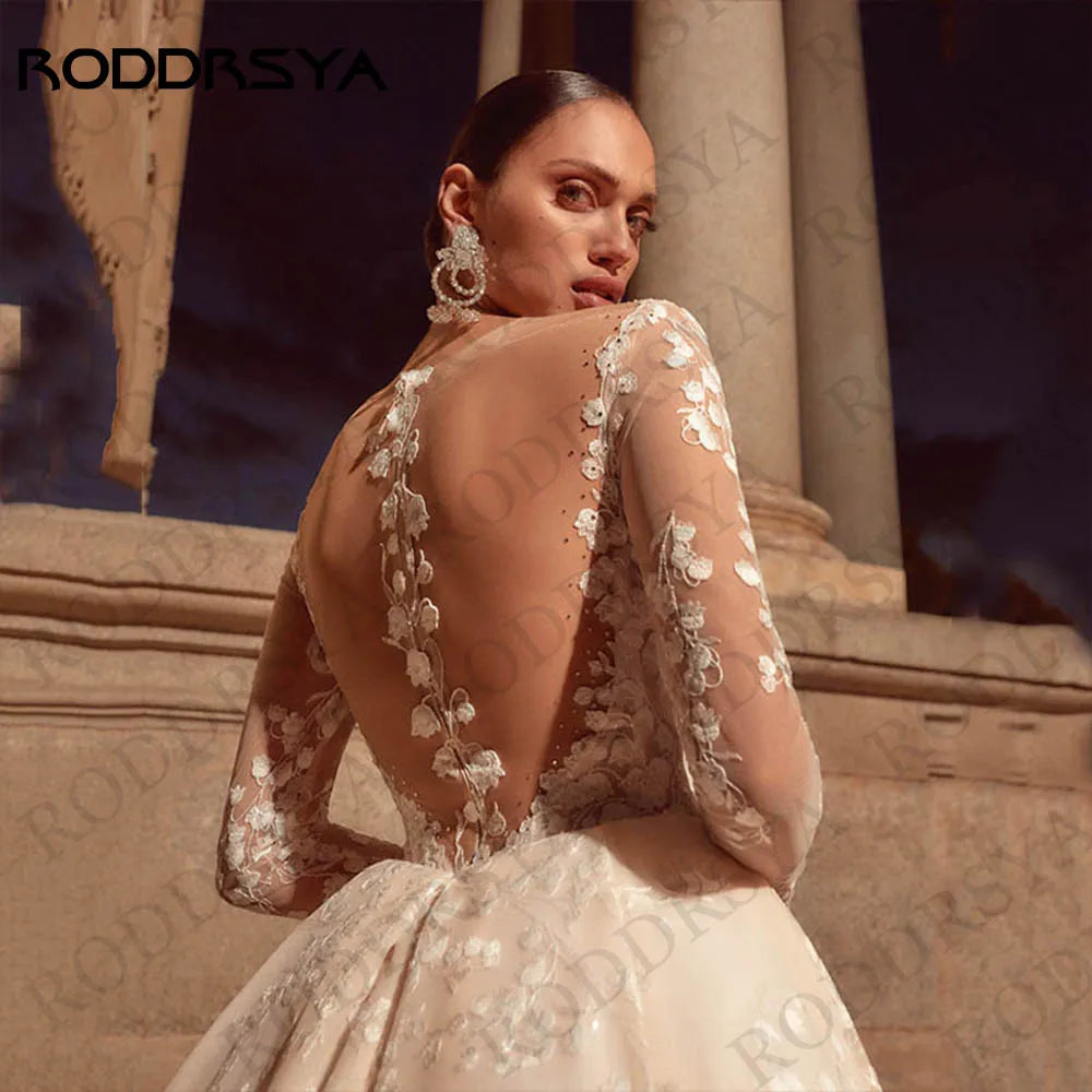 RODDRSYA Wedding Dresses for Brides 2025 Long Sleeves Bridal Dress Luxury Lace A Line Illusion Back vestidos de novia Customized