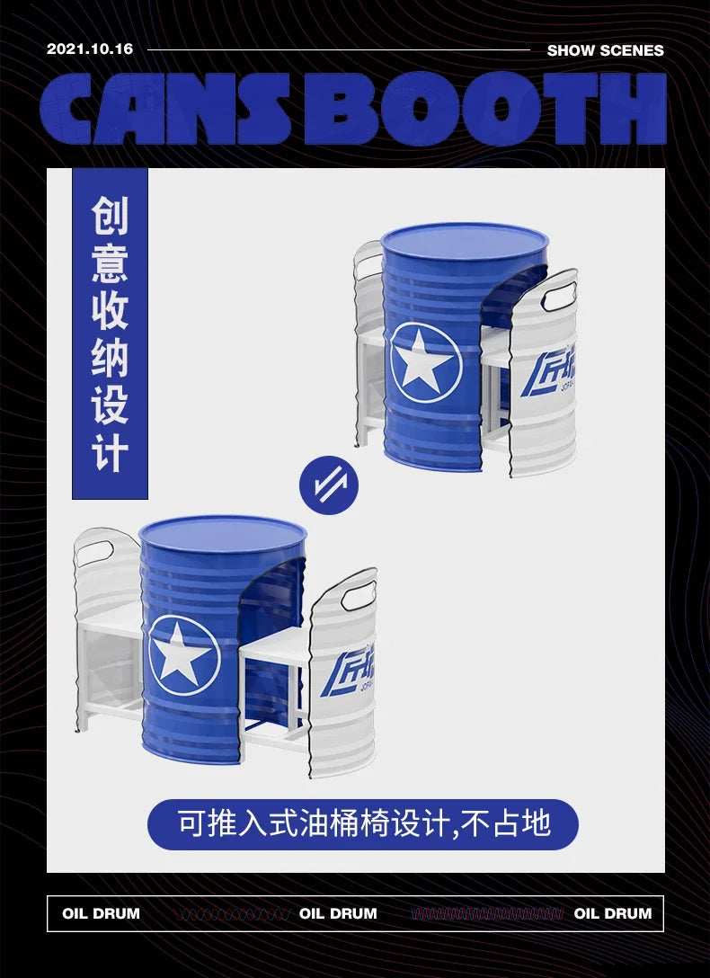 Industrial Style Coffee Shop Courtyard Leisure Area Outdoor Iron Oil Drum Tables and Chairs