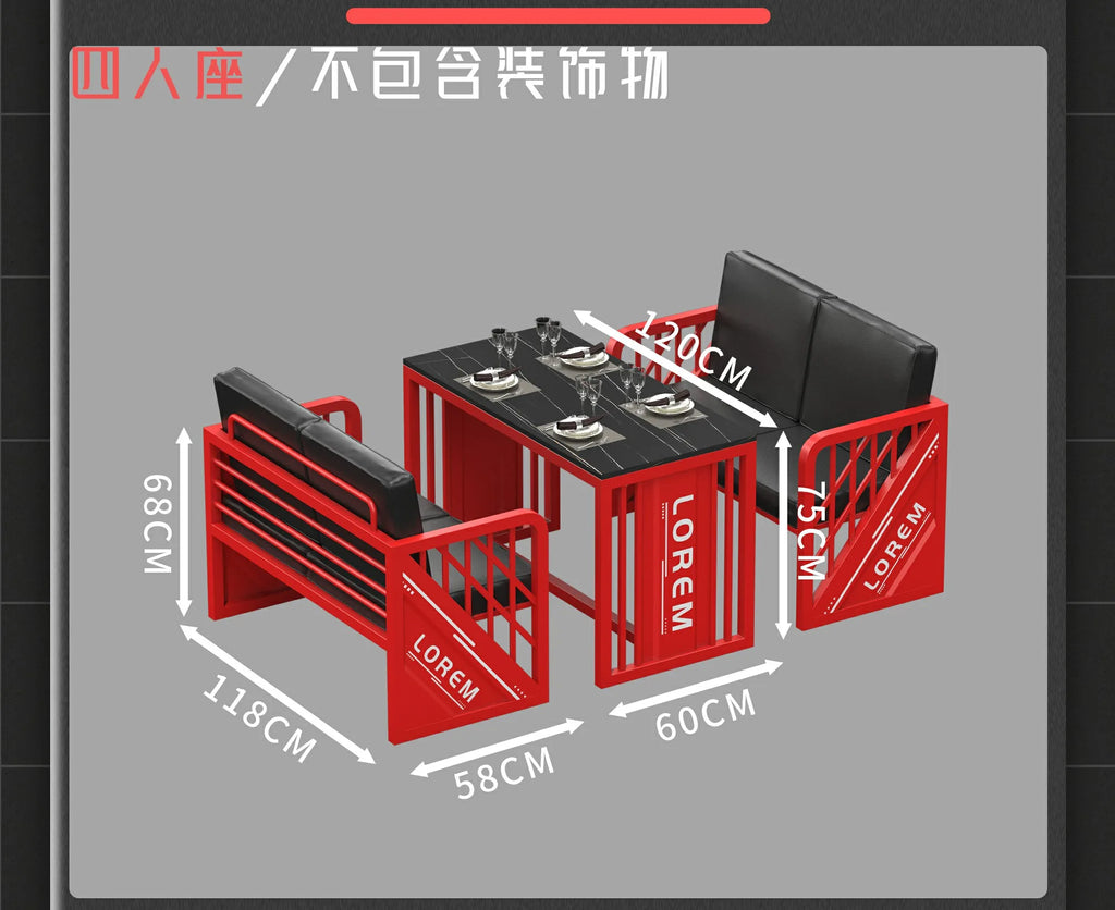 Industrial style booth bar Qingba retro wrought iron sofa coffee barbecue shop commercial restaurant dining table and chair