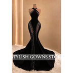 2025 Classic Black Women's Mermaid Modern Evening Dresses Halter Neck Customized Prom Gowns Beaded Vestidos De Customized