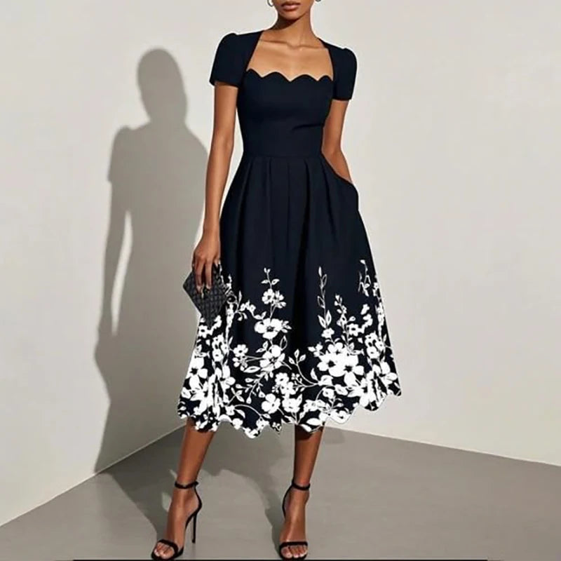 Square Collar A-Line Maxi Dress