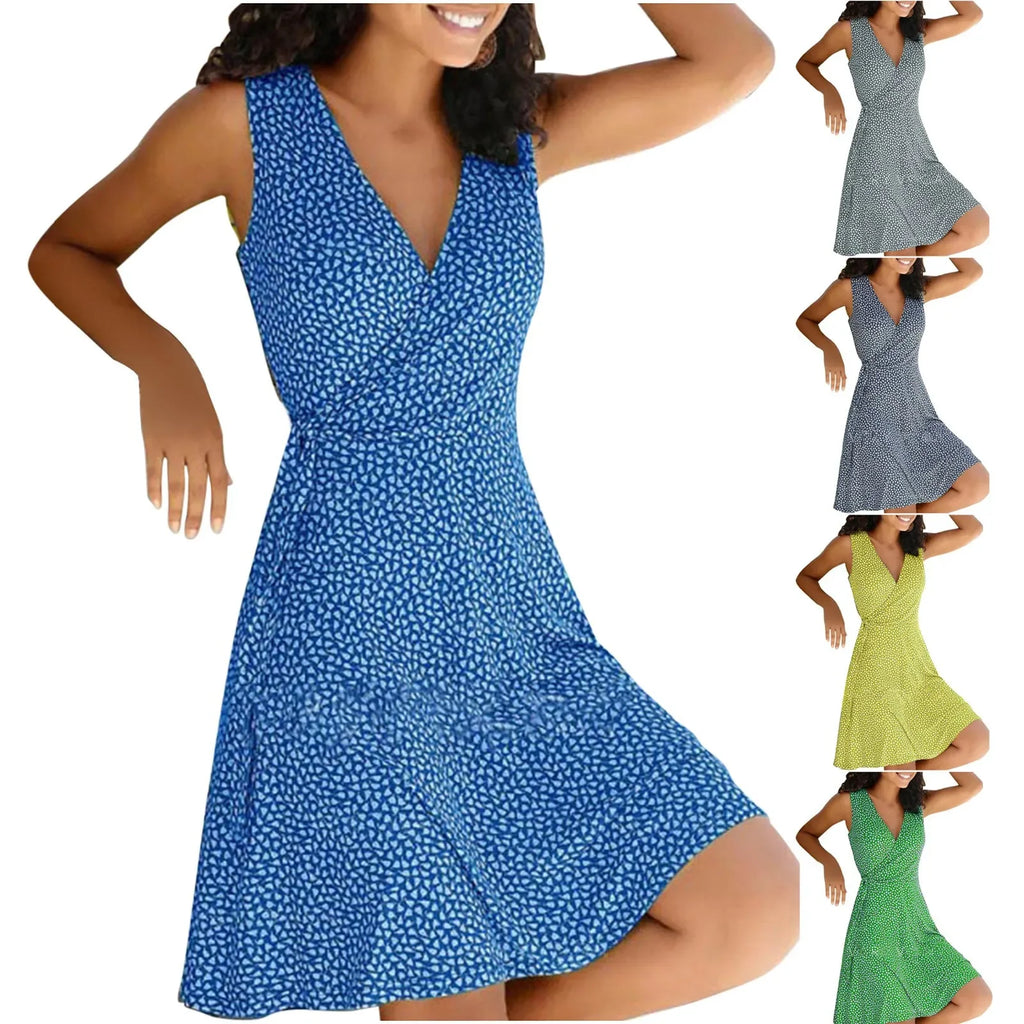 Dresses for Women 2025 Casual Plus Size Women's Floral Wrap V Neck Midi Dress A Line Swing Cap Sleeve Midi Vestidos De Fiesta