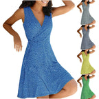 Dresses for Women 2025 Casual Plus Size Women's Floral Wrap V Neck Midi Dress A Line Swing Cap Sleeve Midi Vestidos De Fiesta