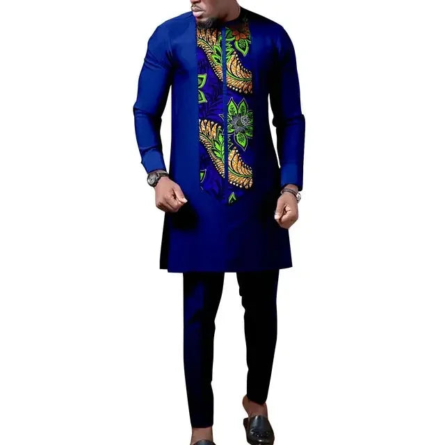 African Dresses for Women Match Bazin Lover Couple Clothes Print Mermaid Evening Dresses Men Outfits Shirt and Pant Sets Wedding