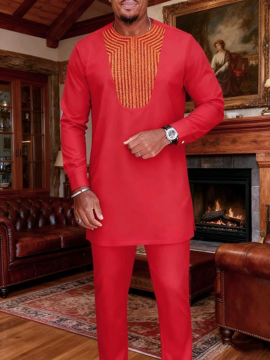 2024Kaftan Elegant African Men's suit Two-piece Agbada dress Wedding jacket and trousers Wedding suit African ethnic style