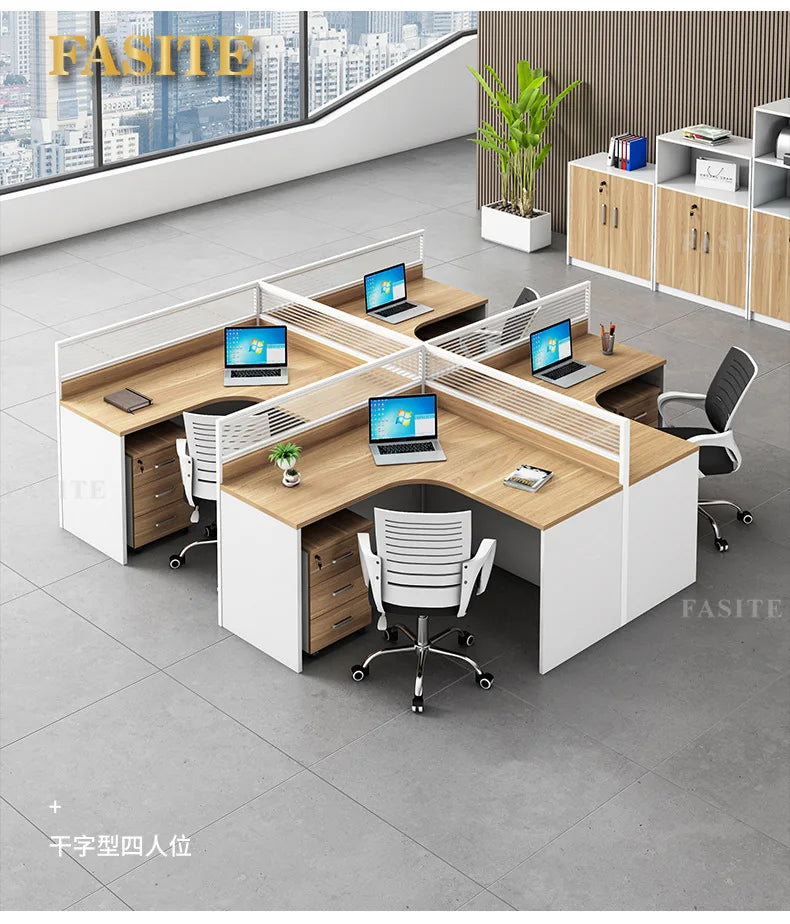 Simple modern financial desk and chair combination with dual workstation booth for office work
