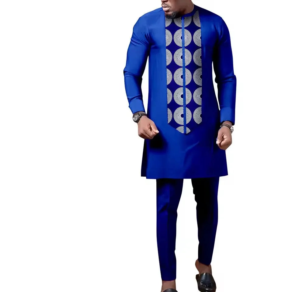 African Dresses for Women Match Bazin Lover Couple Clothes Print Mermaid Evening Dresses Men Outfits Shirt and Pant Sets Wedding