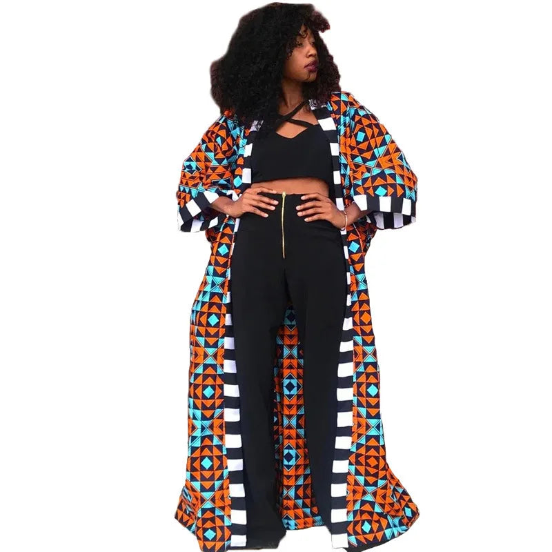 African Dresses for Women African Ethnic Print Loose Long Trench Coat Streetwear Dashiki African Clothes Cardigan African Kimono