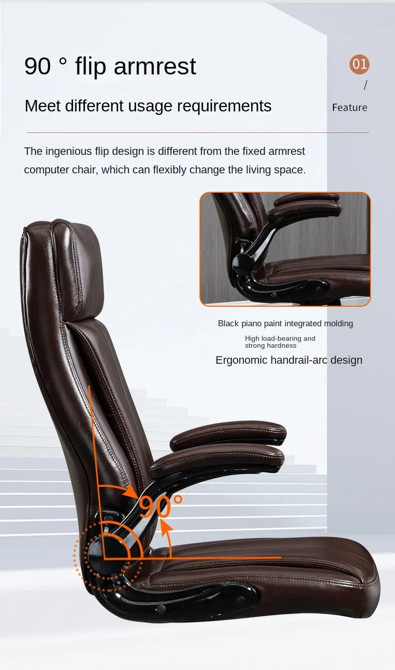 Genuine Leather Boss Chair, Office Chair, Comfortable for Long Periods of Sitting, Can Lie Down for Nap, Computer Swivel Chai