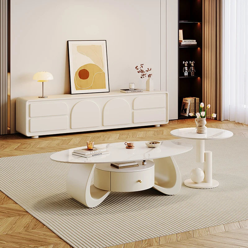 Modern Luxury Coffee Table Nordic Style Glam Oval Beauty Coffee Table Living Room Hidden Storage Table De Salon Home Furniture