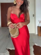 HH 2025 Summer Dress For Women Fashion New Backless Slim Zipper Dresses Woman Wild Female Evening Long Dress Vestidos