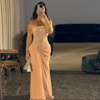 Appliques Prom Dress 2025 Pleated Customized Draped Evening Dresses Off the Shoulder with Lace Chiffon Mermaid Birthday Dresses