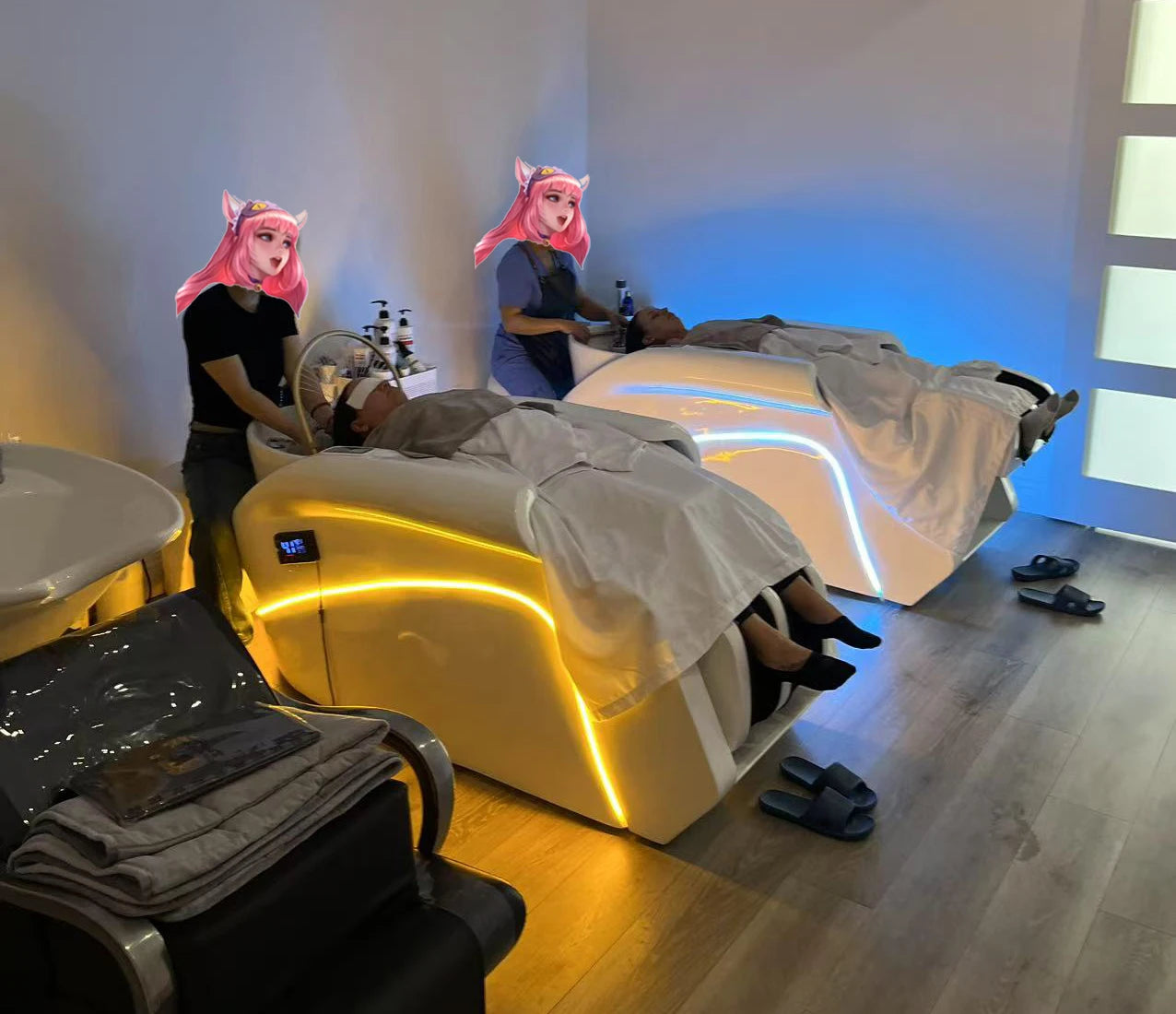 Plug In Automatic Massage Shampoo Bed Built in Electric Massager, Hair Salon Head SPA Hydrotherapy Commercial Salon Furniture