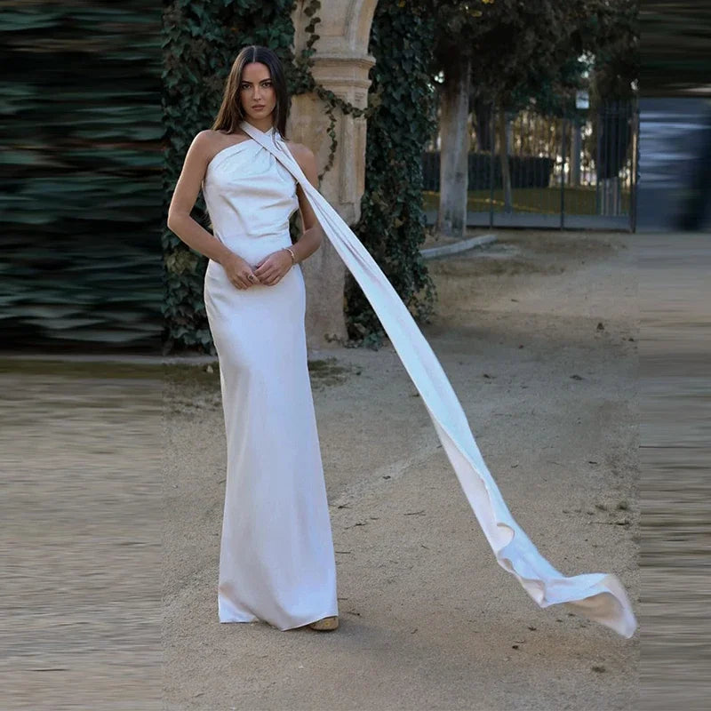 Satin Halter Backless Dress