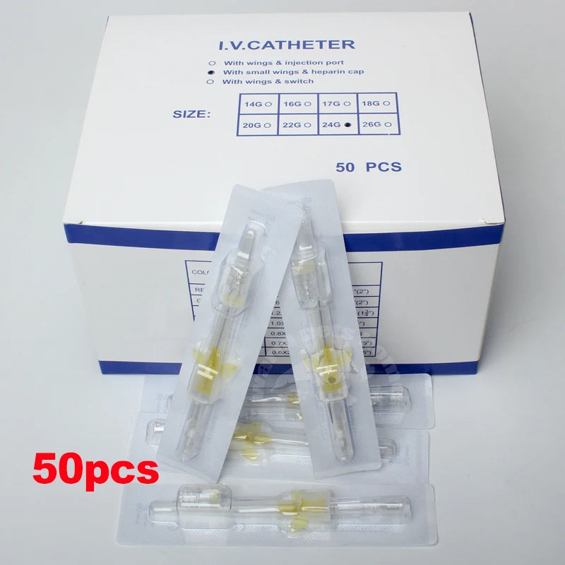 50pcs Sterile IV Cannula With Heparin Cap Disposable Butterfly IV Cannula Intravenous Injection Catheter Veterinary Consumables