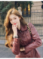 2025 New Fashion PU Leather Dress for Women High Street Trend Long Sleeve Slimming Elegant Pleated Dresses Female Clothing