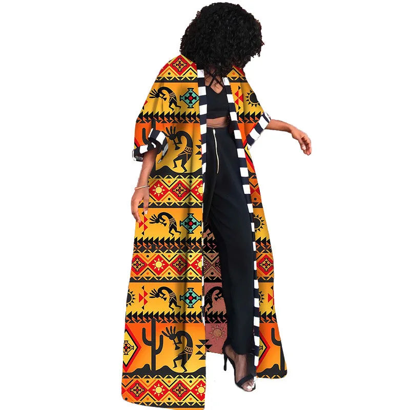 African Dresses for Women African Ethnic Print Loose Long Trench Coat Streetwear Dashiki African Clothes Cardigan African Kimono