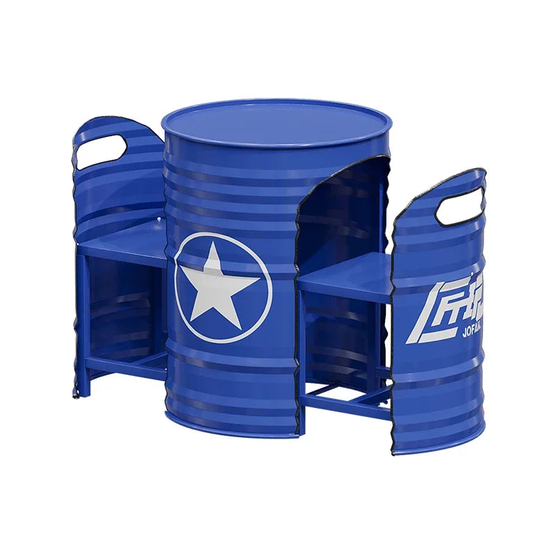 Industrial Style Coffee Shop Courtyard Leisure Area Outdoor Iron Oil Drum Tables and Chairs