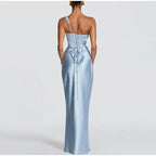 One Shoulder Cowl Neck Maxi Dress