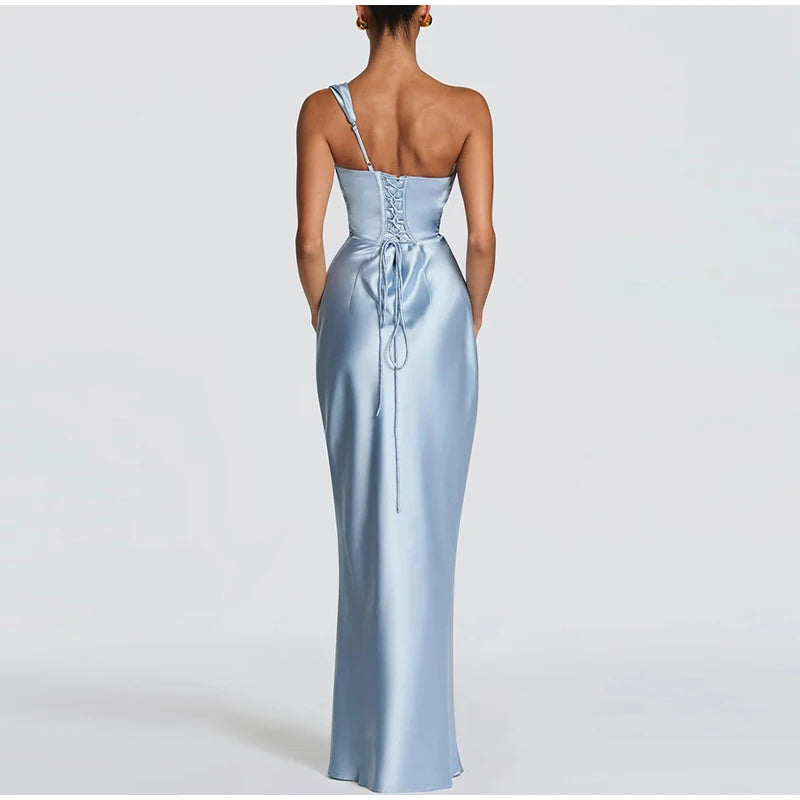 One Shoulder Cowl Neck Maxi Dress