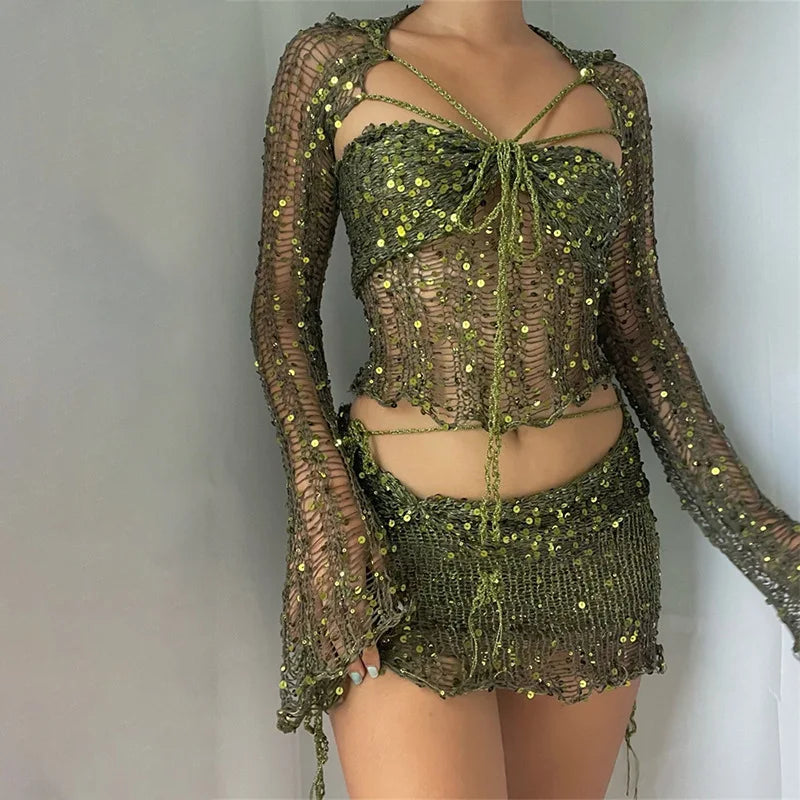 Sequined Knitted 3-Piece Set