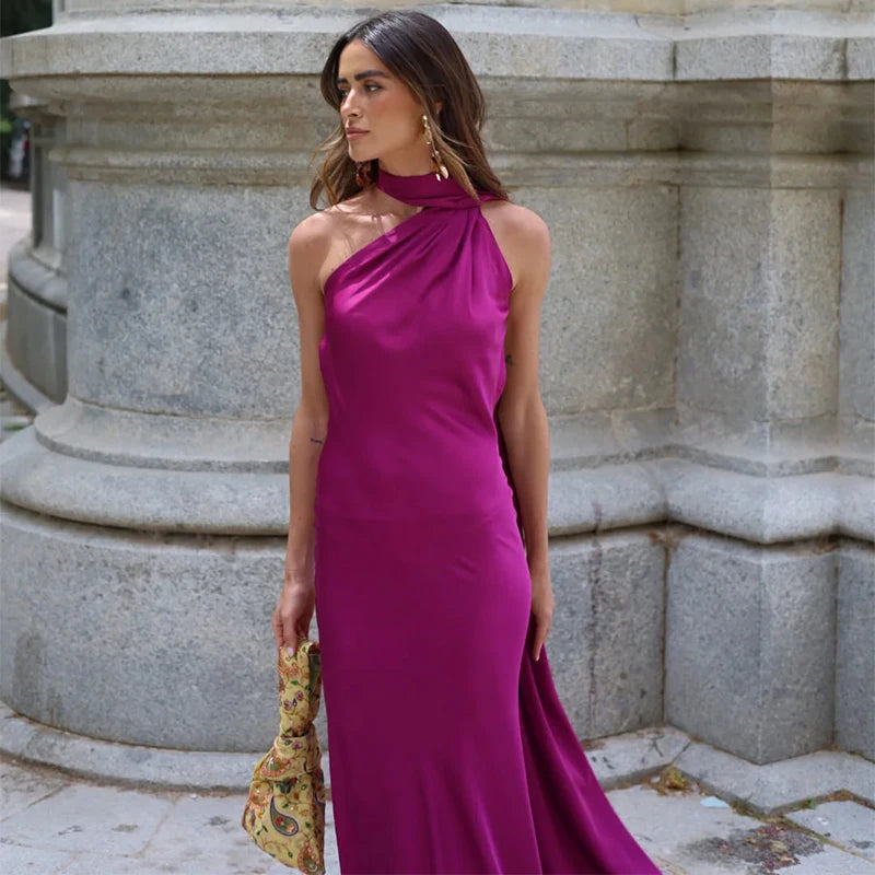Satin Halter Backless Dress