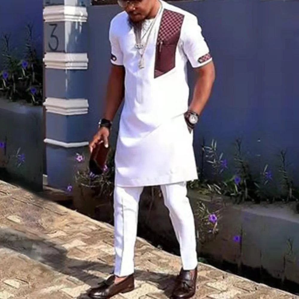 2024Kaftan Elegant African Men's suit Two-piece Agbada dress Wedding jacket and trousers Wedding suit African ethnic style