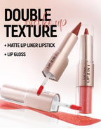 Black Brown Tapered Lip Liner Contour Pencil Double Head Mirror Plumping Lip Glaze Crystal Lip Gloss Sexy Red Lips Tint Makeup