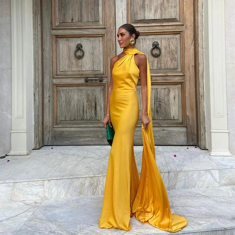 Satin Halter Backless Dress