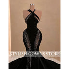 2025 Classic Black Women's Mermaid Modern Evening Dresses Halter Neck Customized Prom Gowns Beaded Vestidos De Customized