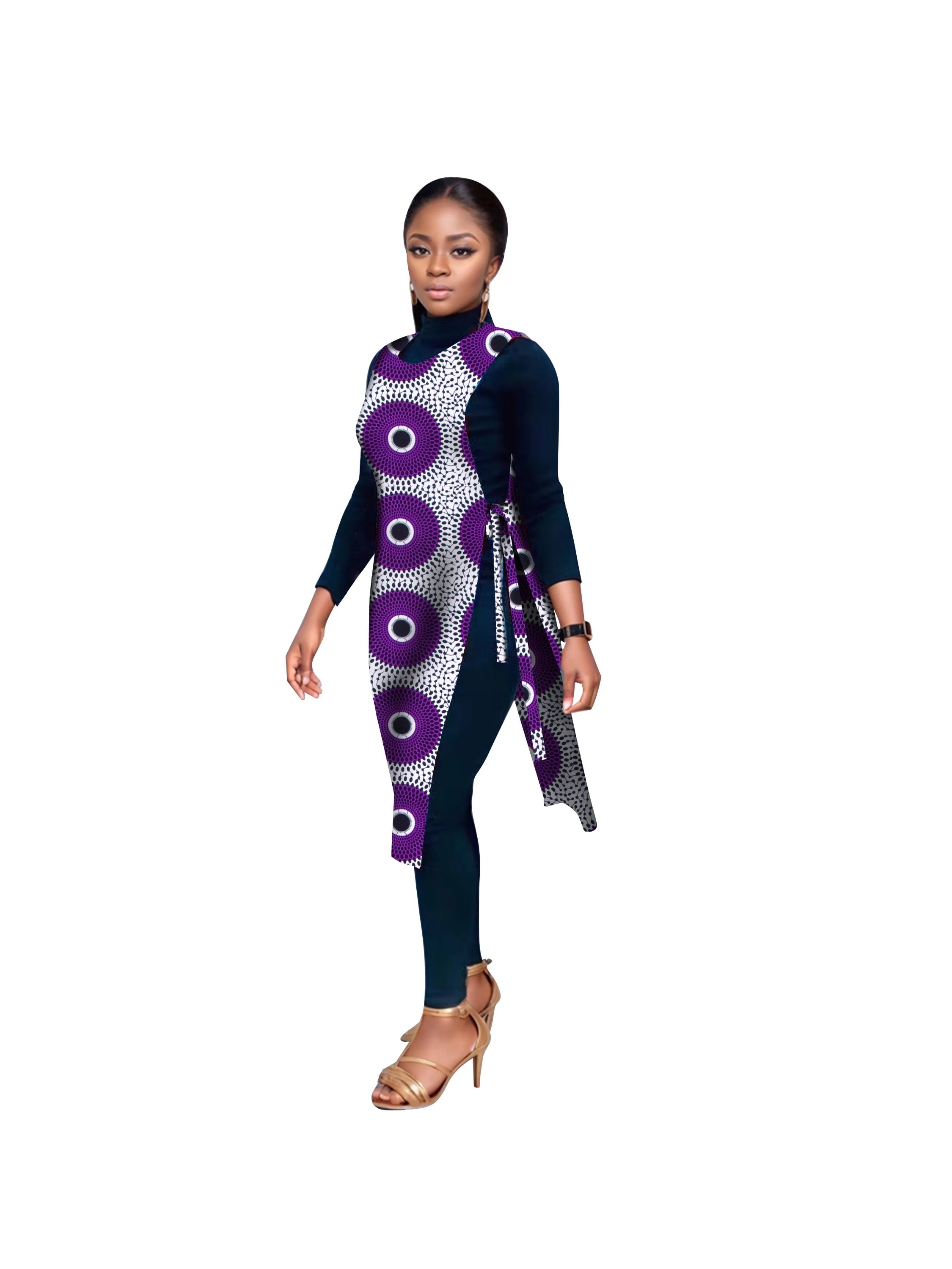 BRW Women Vest Dress with Belt Traditional Dress Party Clothing Midi African  Female Clothes Korean Ankara Wyb907