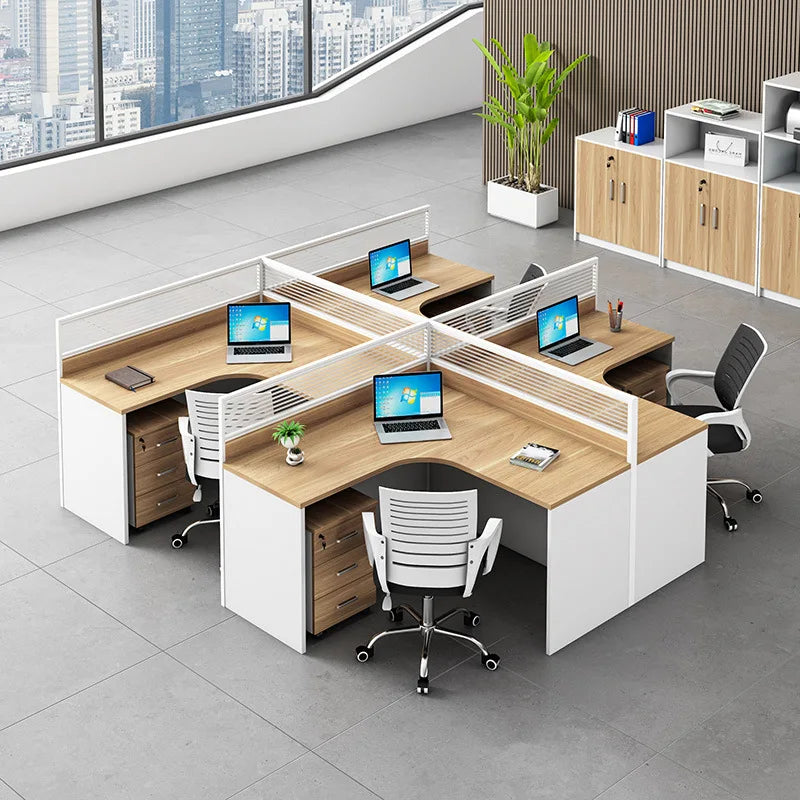 Simple modern financial desk and chair combination with dual workstation booth for office work
