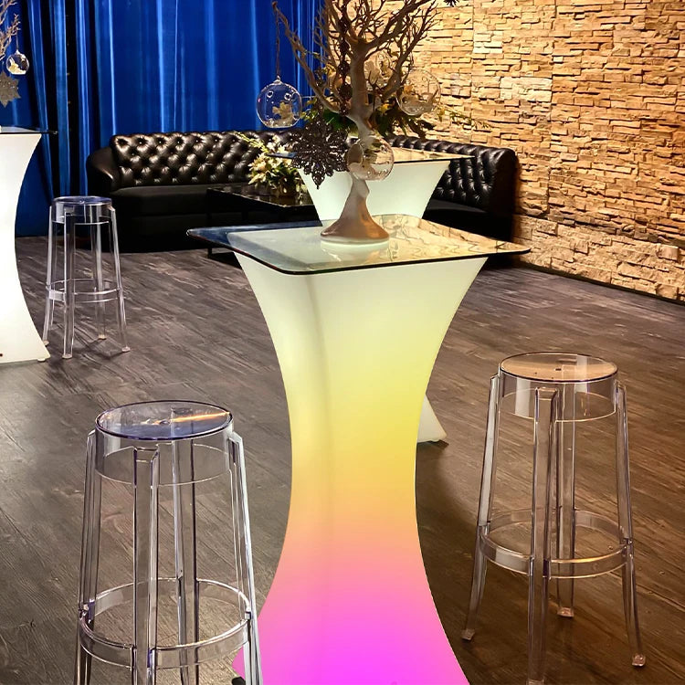 Illuminated High Bar Table and Chair Party Glowing Plastic Bar Led Light up Cocktail Table Set for Events