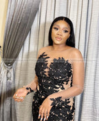 African Black Short Prom Dresses O Neck Long Sleeve Appliques Straight Illusion Sexy Birthday Dress For Baddies Customized