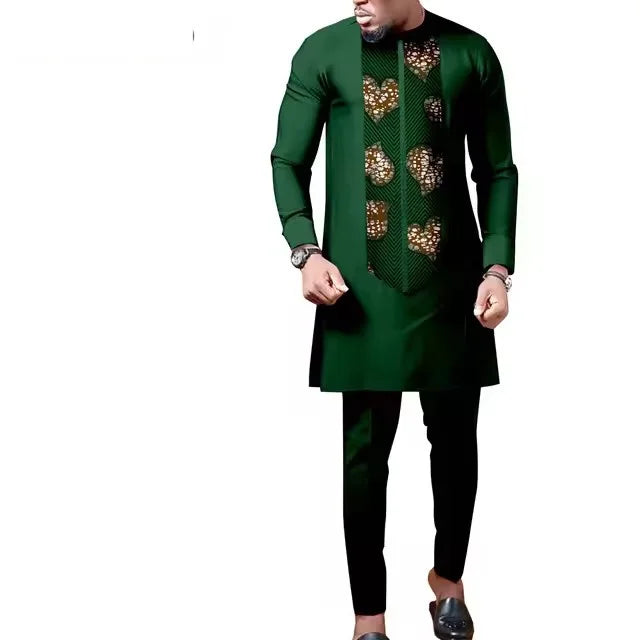 African Dresses for Women Match Bazin Lover Couple Clothes Print Mermaid Evening Dresses Men Outfits Shirt and Pant Sets Wedding