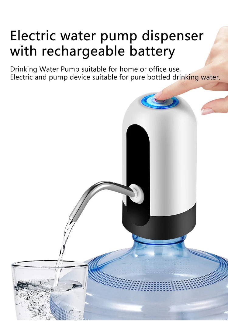 Portable Automatic Drinking Water Pump with Switch and USB Charging Mini Electric Water Dispenser for Universal 5 Gallon Bottle