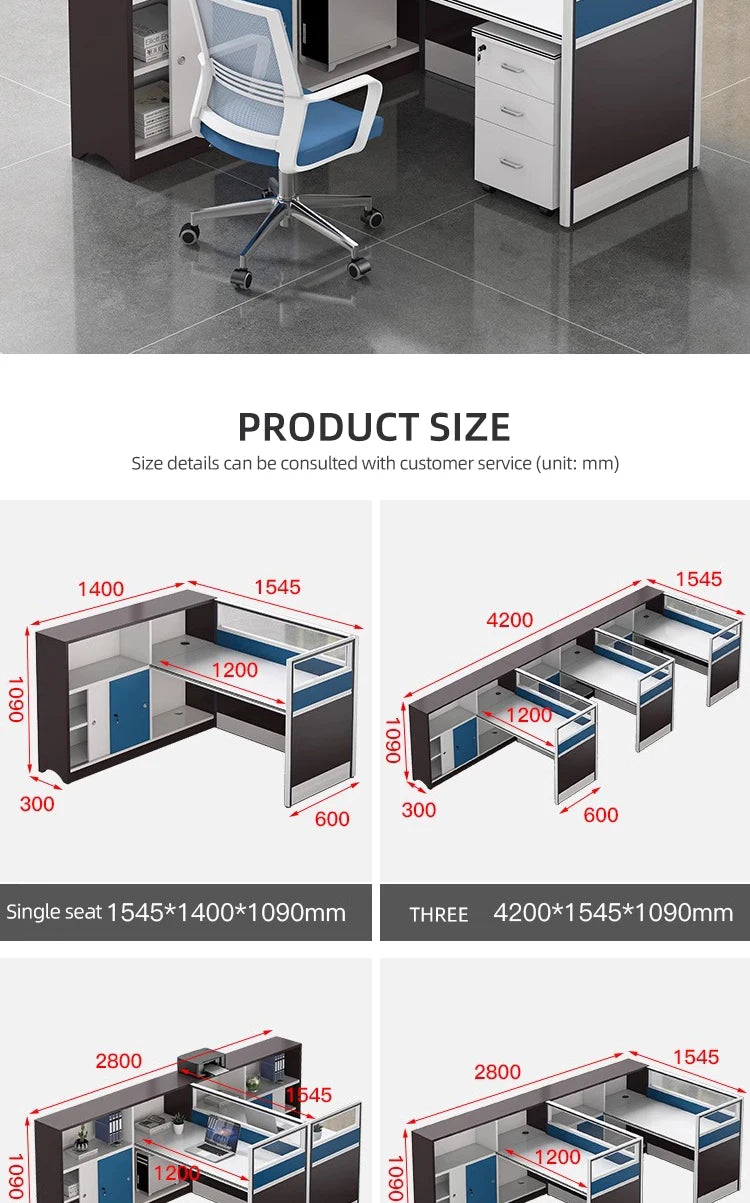 Modern Design Office Furniture Single-seat Employee Workstations Wooden Computer Desks and Office Desks with Storage Cabinets