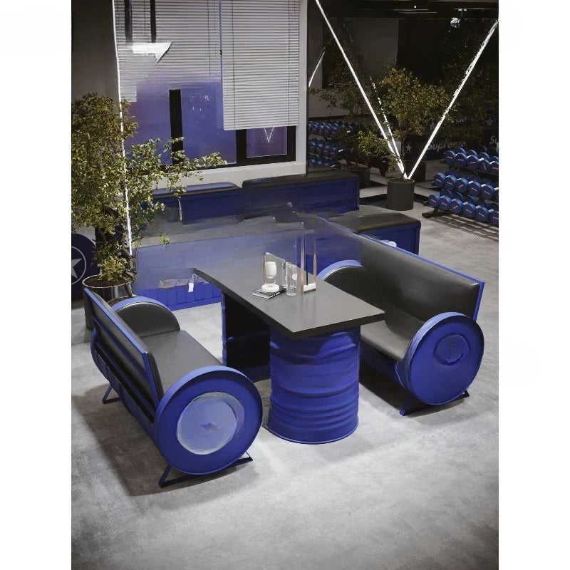 Deck Sofa Quiet Bar Vintage Industrial Style Iron Dining Hot Pot Restaurant Oil Barrel Table and Chair Combination