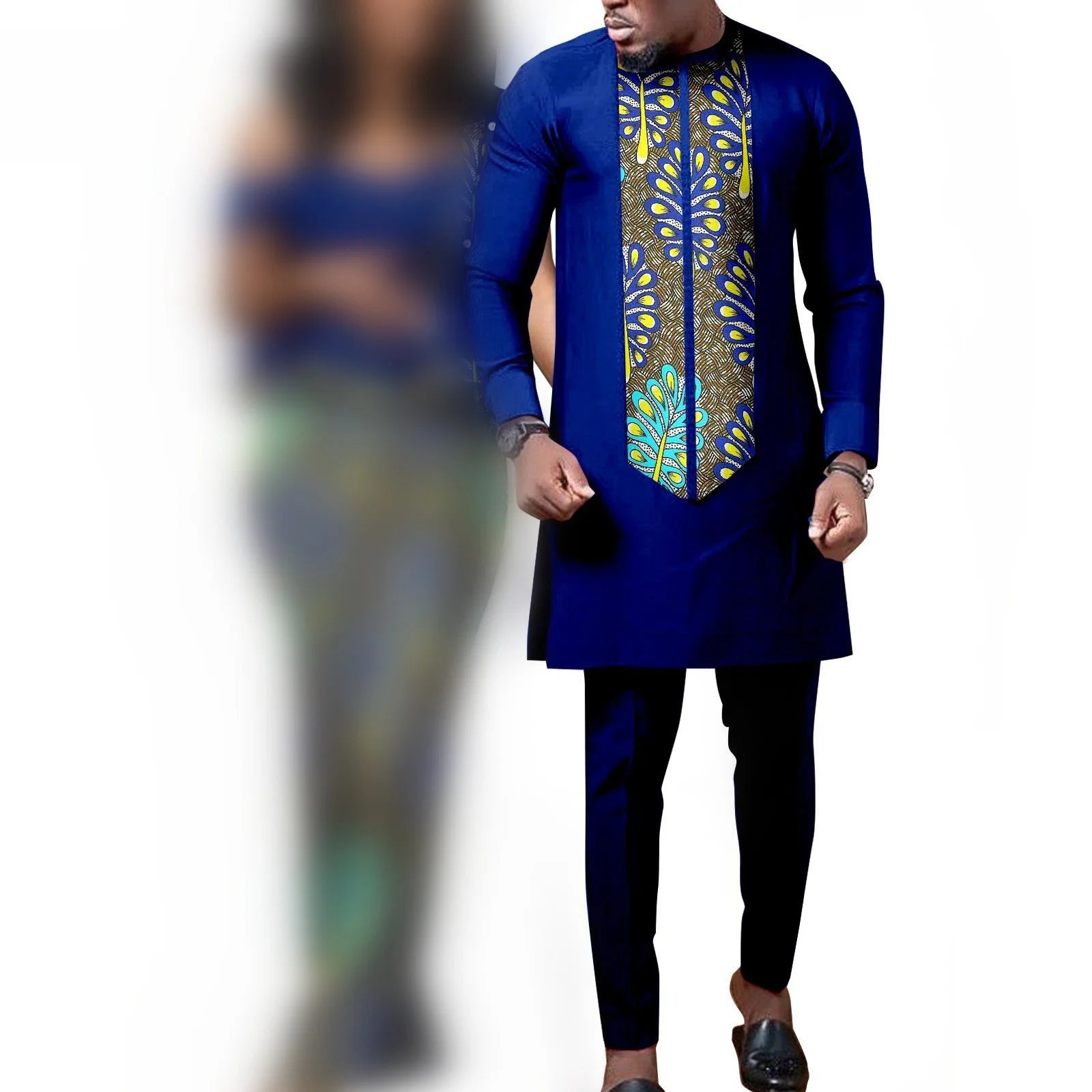 African Dresses for Women Match Bazin Lover Couple Clothes Print Mermaid Evening Dresses Men Outfits Shirt and Pant Sets Wedding