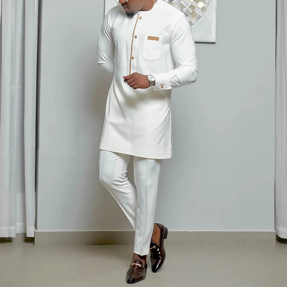 2024Kaftan Elegant African Men's suit Two-piece Agbada dress Wedding jacket and trousers Wedding suit African ethnic style