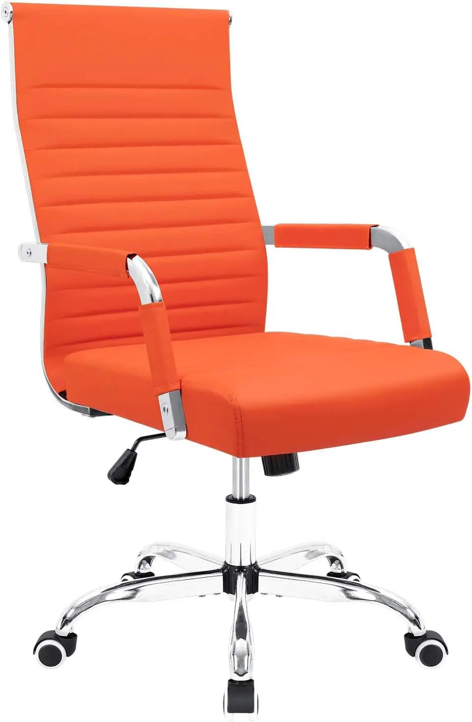 Ribbed Office Desk Chair Mid-Back PU Leather Executive Conference Task Chair Adjustable Swivel Chair with Arms