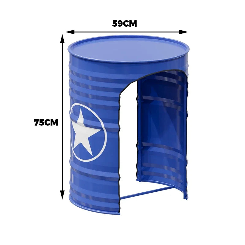 Industrial Style Coffee Shop Courtyard Leisure Area Outdoor Iron Oil Drum Tables and Chairs