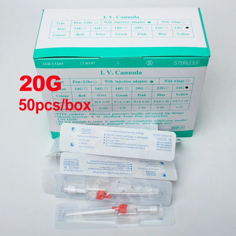 50pcs IV Cannula With Injection Port 20G 22G 24G Butterfly IV Catheter Veterinary Supplies