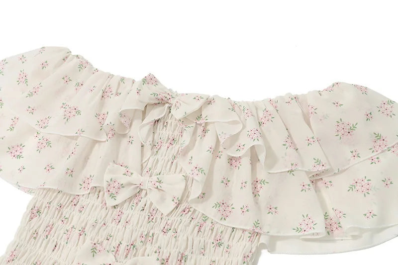 2025 Women's Dress - Sweet Style Sexy V-Neck A-Line Skirt with Waistline and Flowery Cake - Pure Erotic Girl's Dress