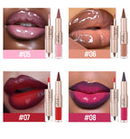 Black Brown Tapered Lip Liner Contour Pencil Double Head Mirror Plumping Lip Glaze Crystal Lip Gloss Sexy Red Lips Tint Makeup