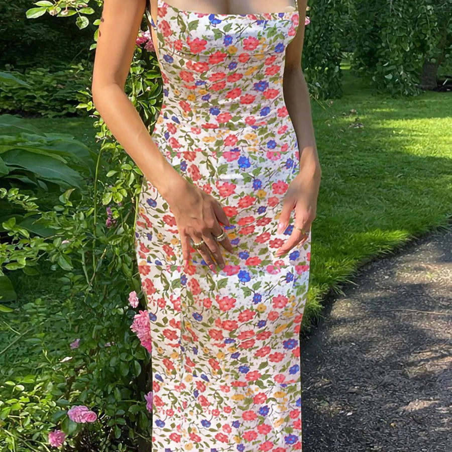 Backless Floral Bodycon Maxi